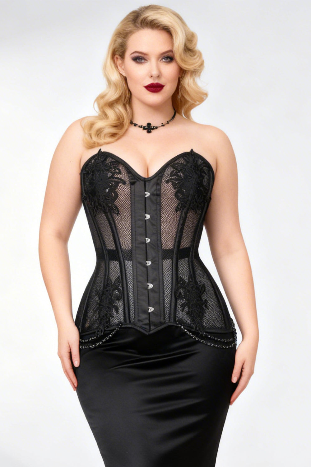 Black Latonia Mesh Lace Overbust Corset