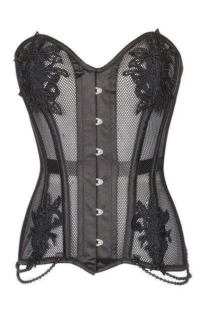 Black Latonia Mesh Lace Overbust Corset