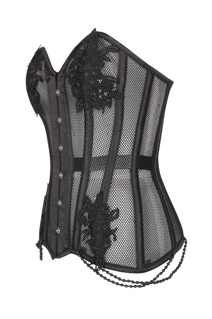 Black Latonia Mesh Lace Overbust Corset