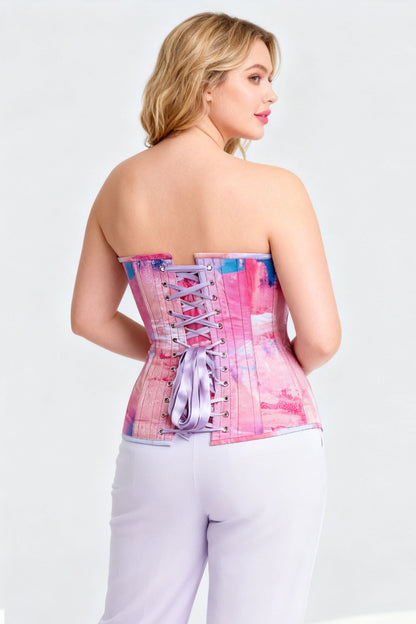 Pink Watercolor Laquita Overbust Digital Printed Corset