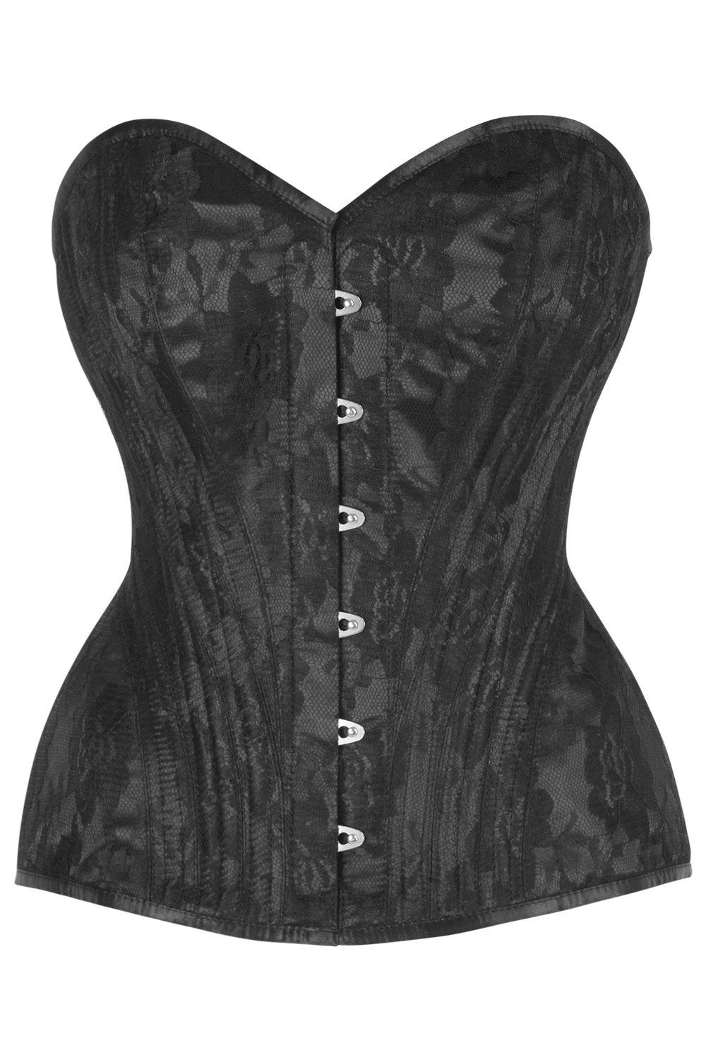 Novalee Midnight Black Satin with Lace Overlay Overbust Corset
