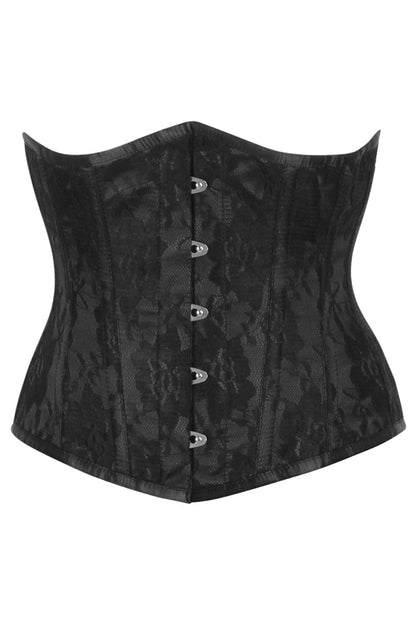 Yasmine Midnight Black Satin with Lace Overlay Underbust Corset