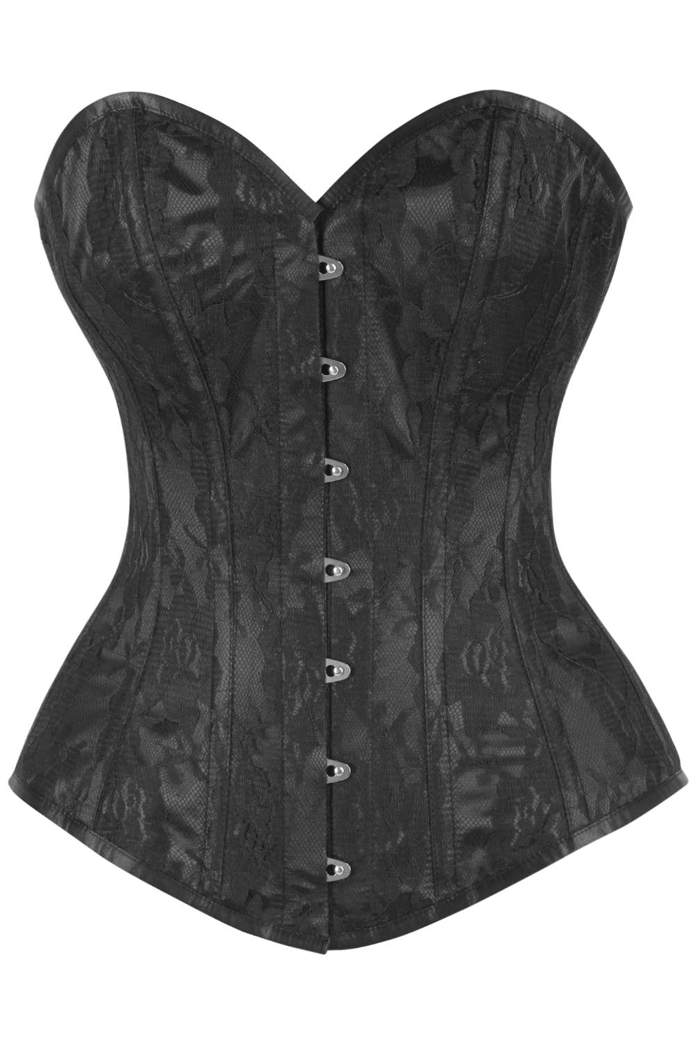 Midnight Black Navya Satin Lace Overlay Overbust Corset