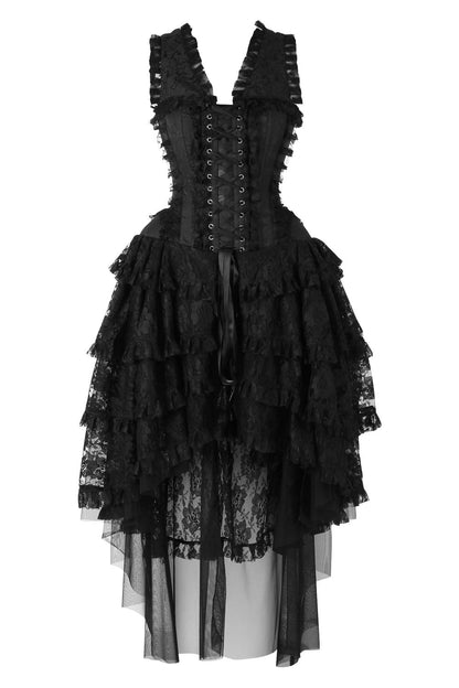 Black Anastasia Rococo Corset Dress with High-Low Skirt