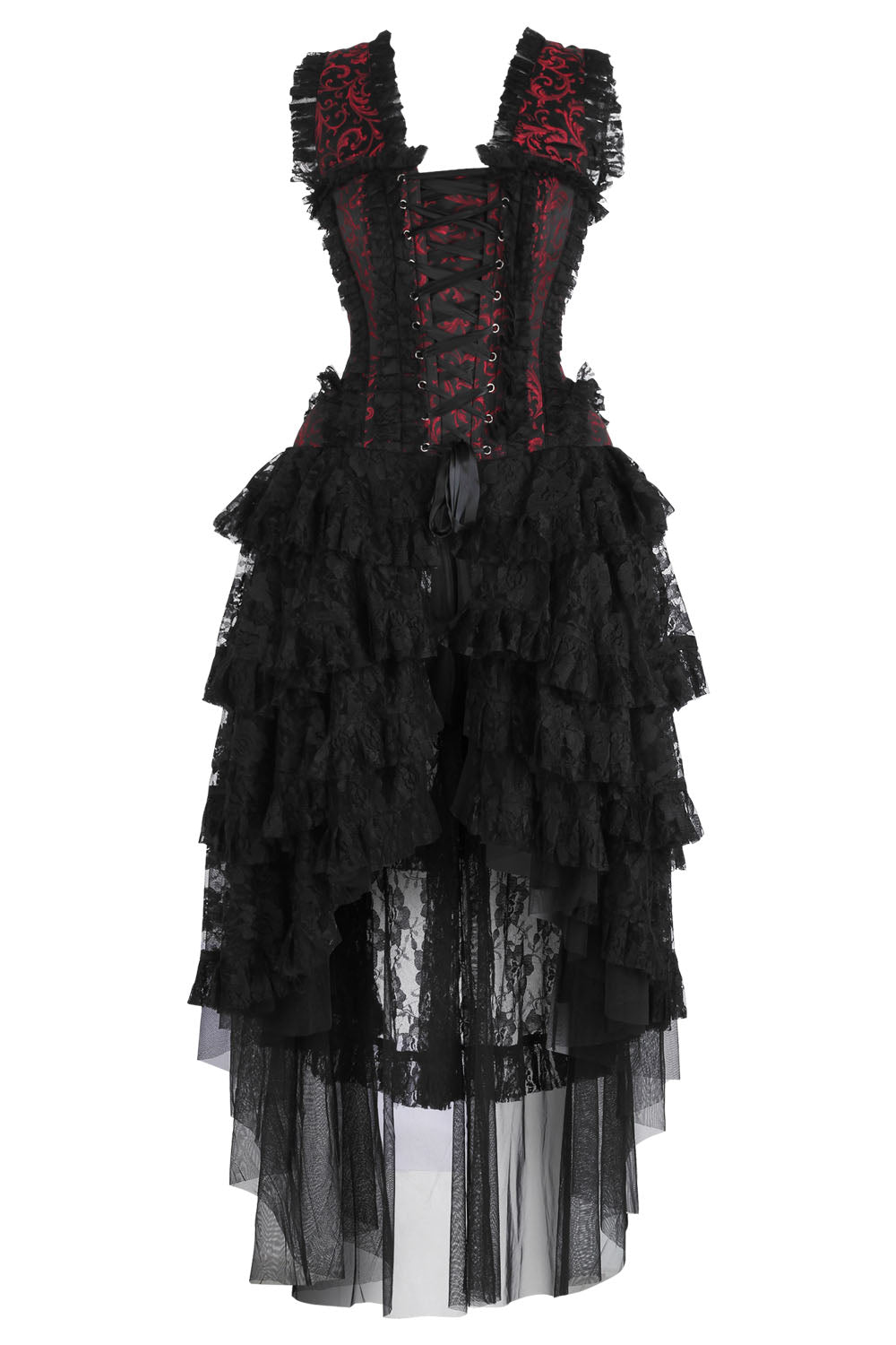 Crimson Anastasia Rococo Corset Dress with High-Low Skirt