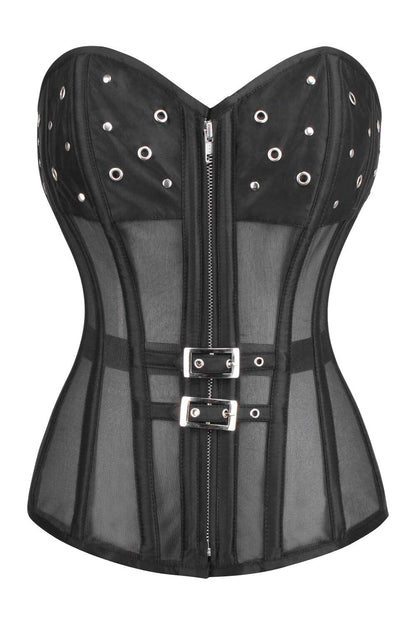 Midnight Black Lavonda Overbust Corset with Mesh Panels