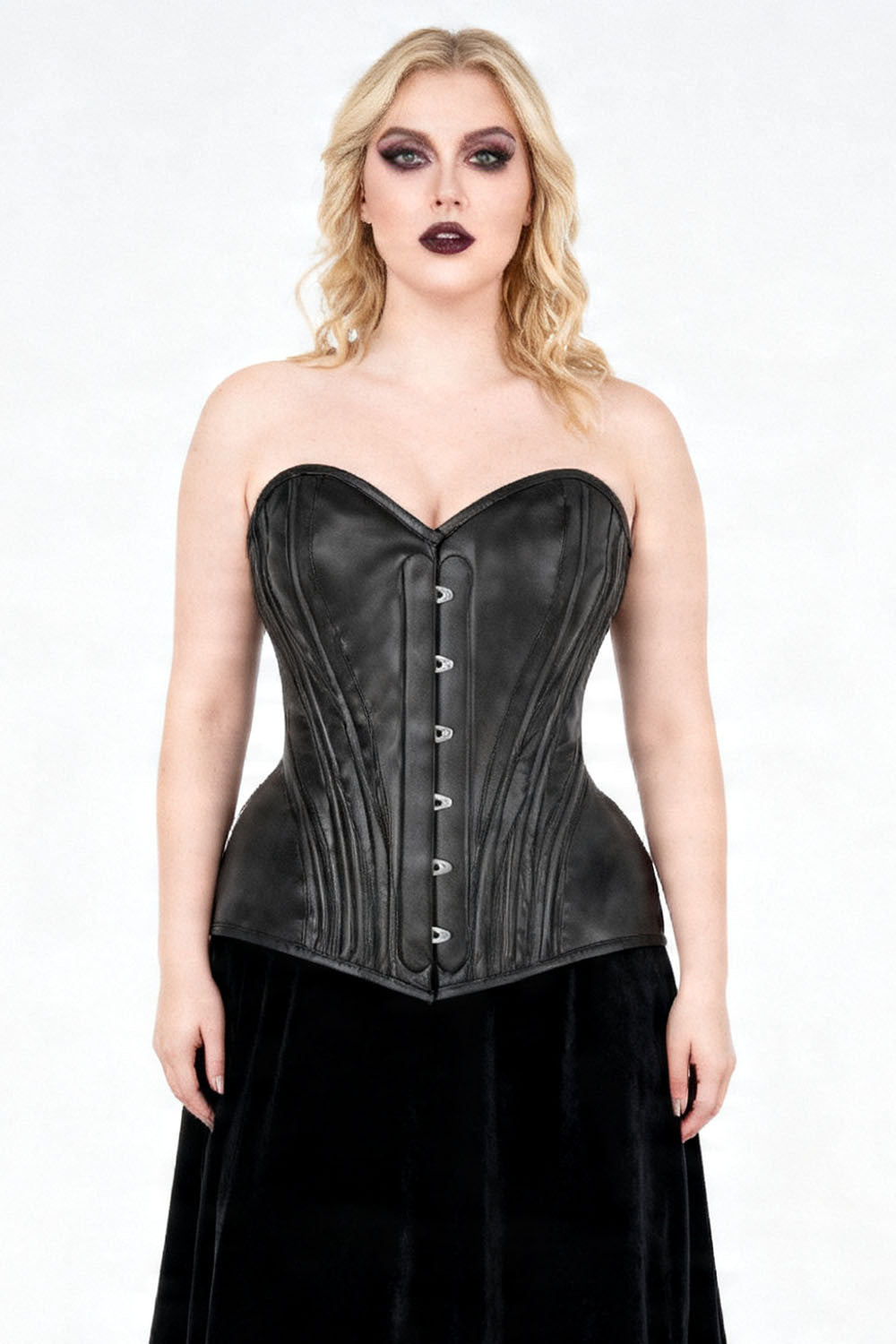 Black Faux Leather Novalee Overbust Corset