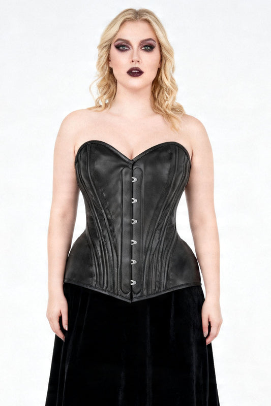 Black Faux Leather Novalee Overbust Corset