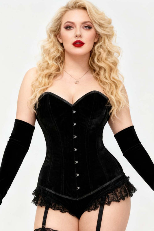 Navya Midnight Black Velvet Overbust Gothic Corset