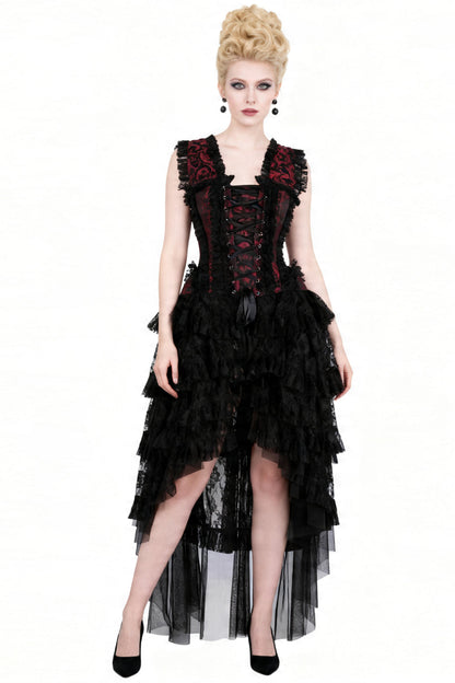 Crimson Anastasia Rococo Corset Dress with High-Low Skirt