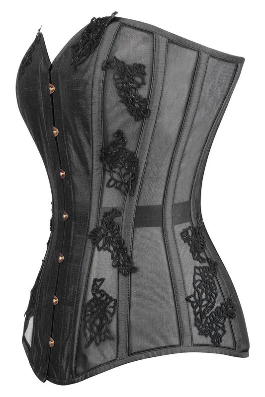 Charcoal Valerie Overbust Corset with Black Lace and Mesh Panels