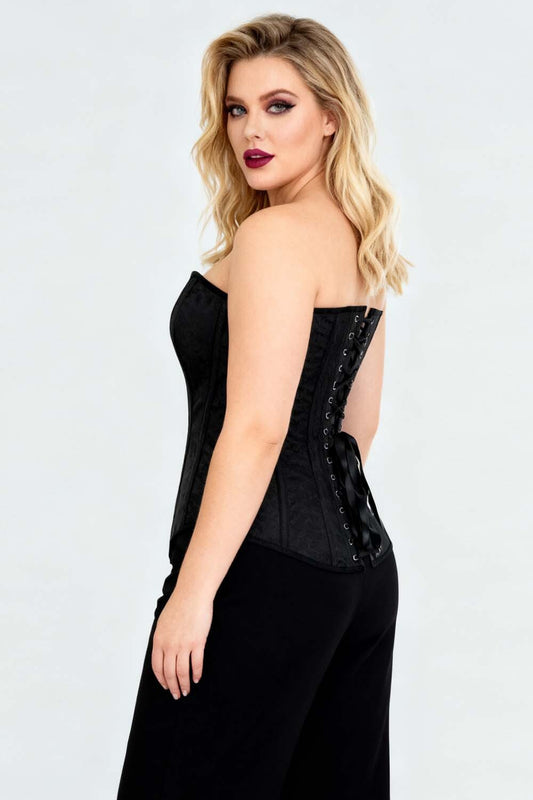 Valerie Midnight Black Brocade Longline Overbust Corset
