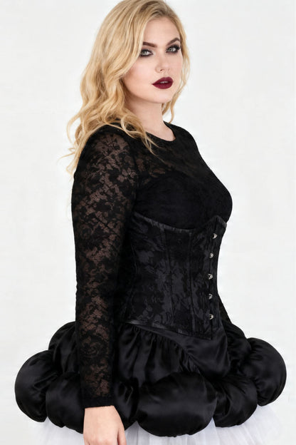 Yasmine Midnight Black Satin with Lace Overlay Underbust Corset