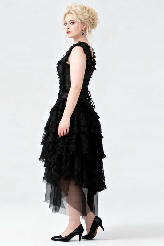 Black Anastasia Rococo Corset Dress with High-Low Skirt