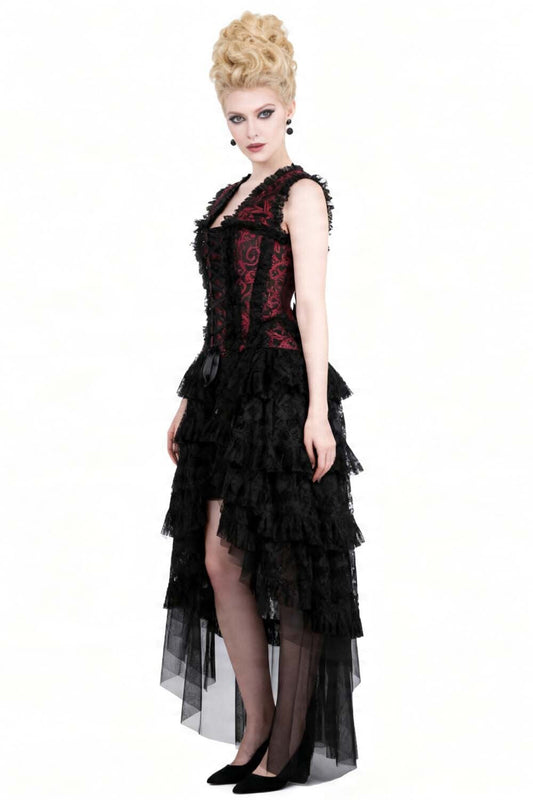 Crimson Anastasia Rococo Corset Dress with High-Low Skirt