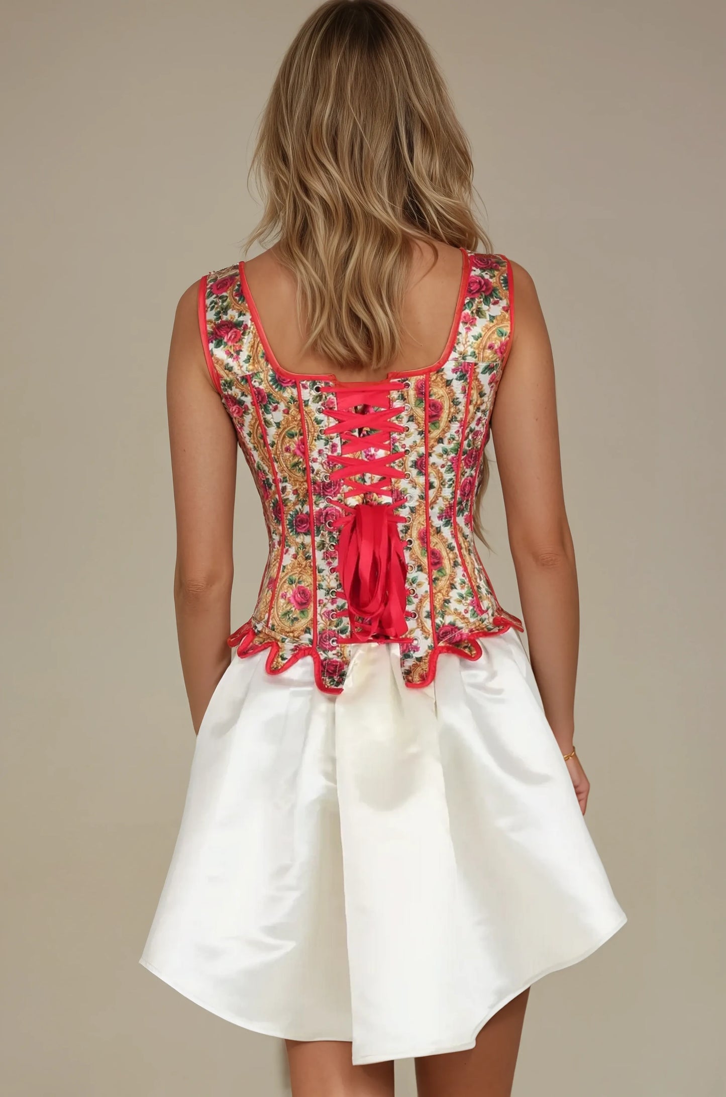 Tylee Regal Red Rose Print Overbust Corset