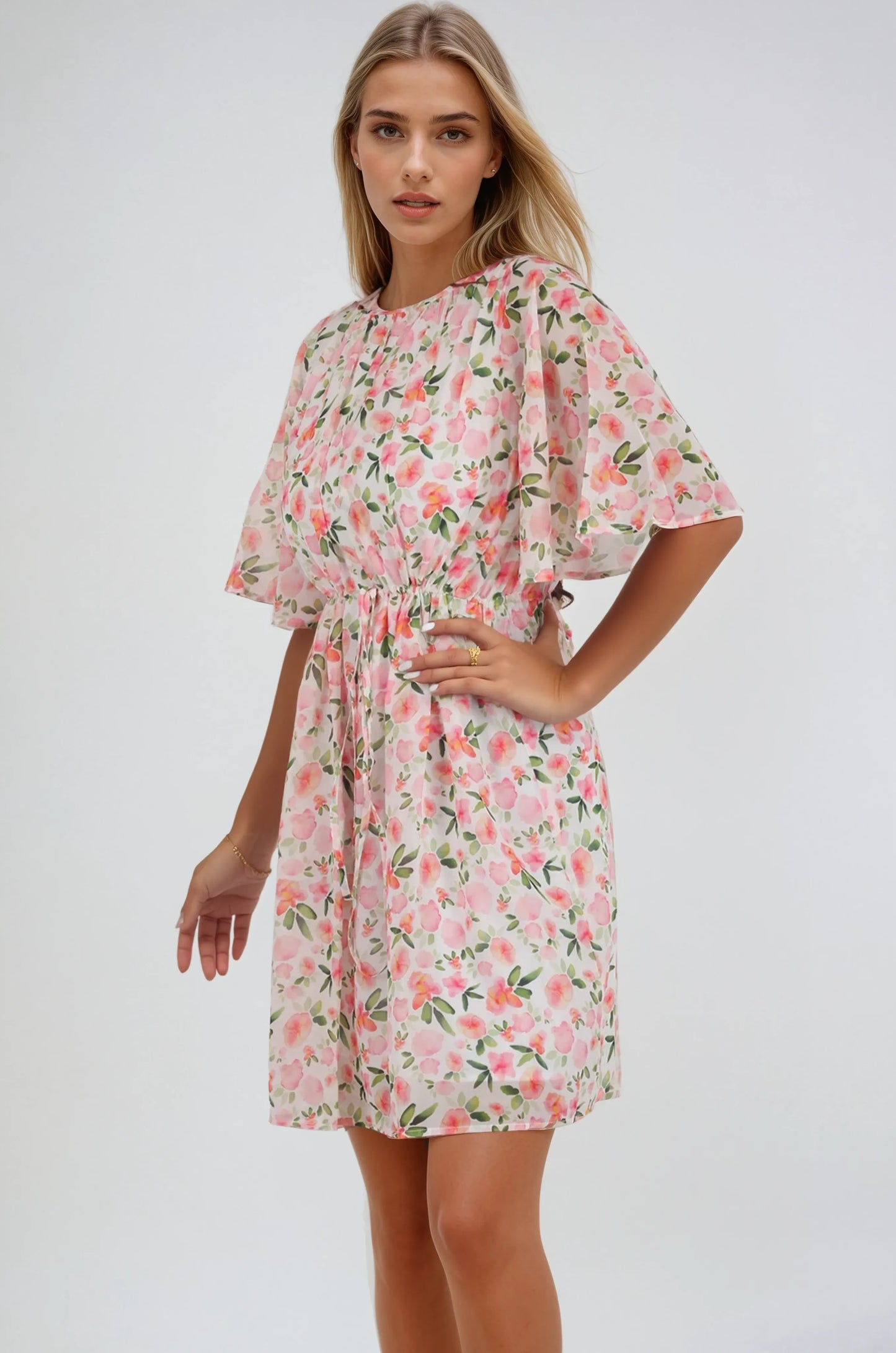 Joanna Drawstring Waist Midi Dress