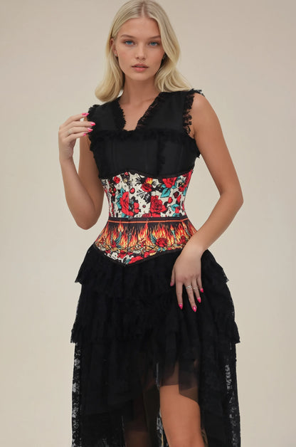 Schelley Retro Roses Flames Corset