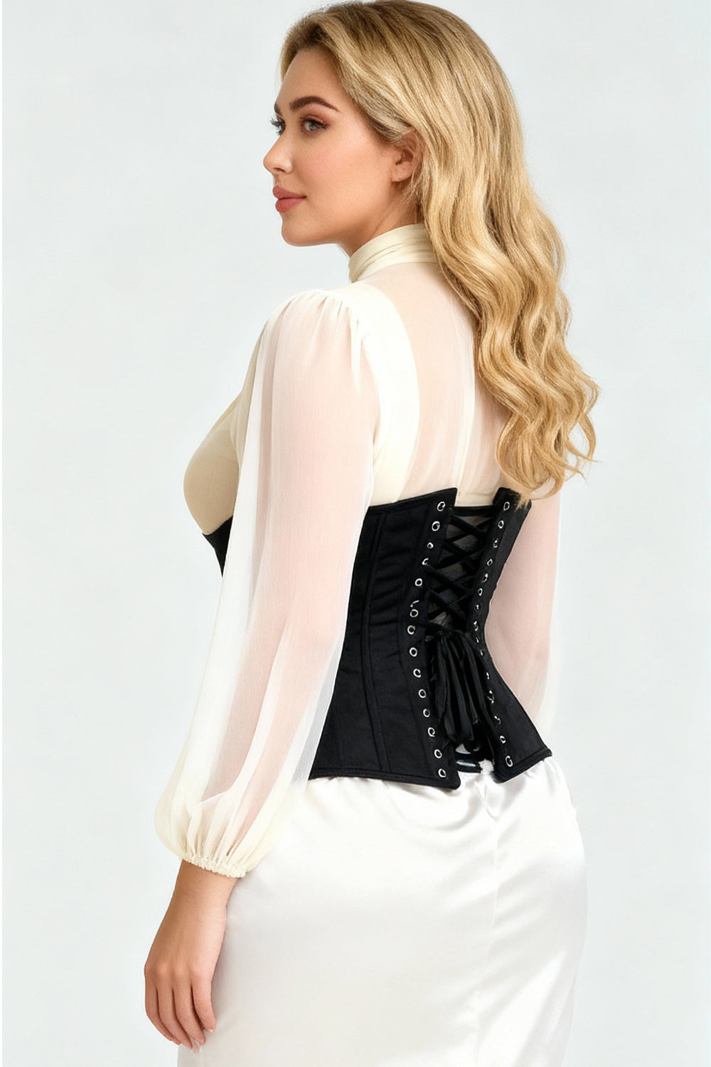 Emerie Waist Trainer Black Brocade Curvy Corset