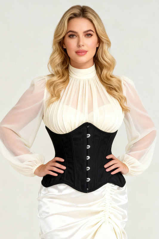 Emerie Waist Trainer Black Brocade Curvy Corset