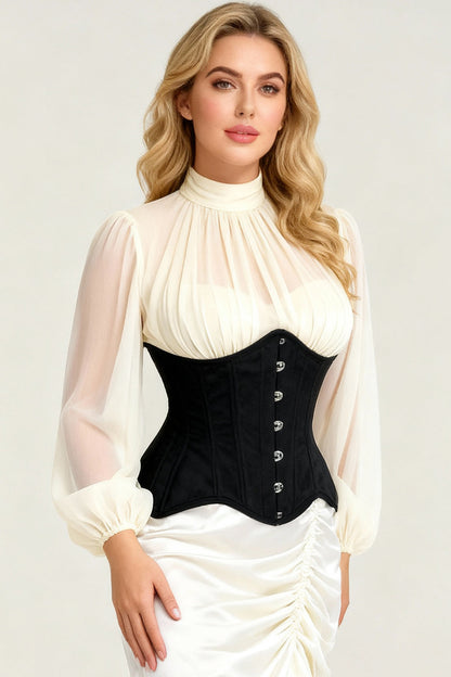 Emerie Waist Trainer Black Brocade Curvy Corset